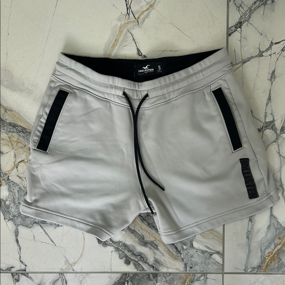 Hollister Gray and Black Athletic Shorts with Drawstring Waistband